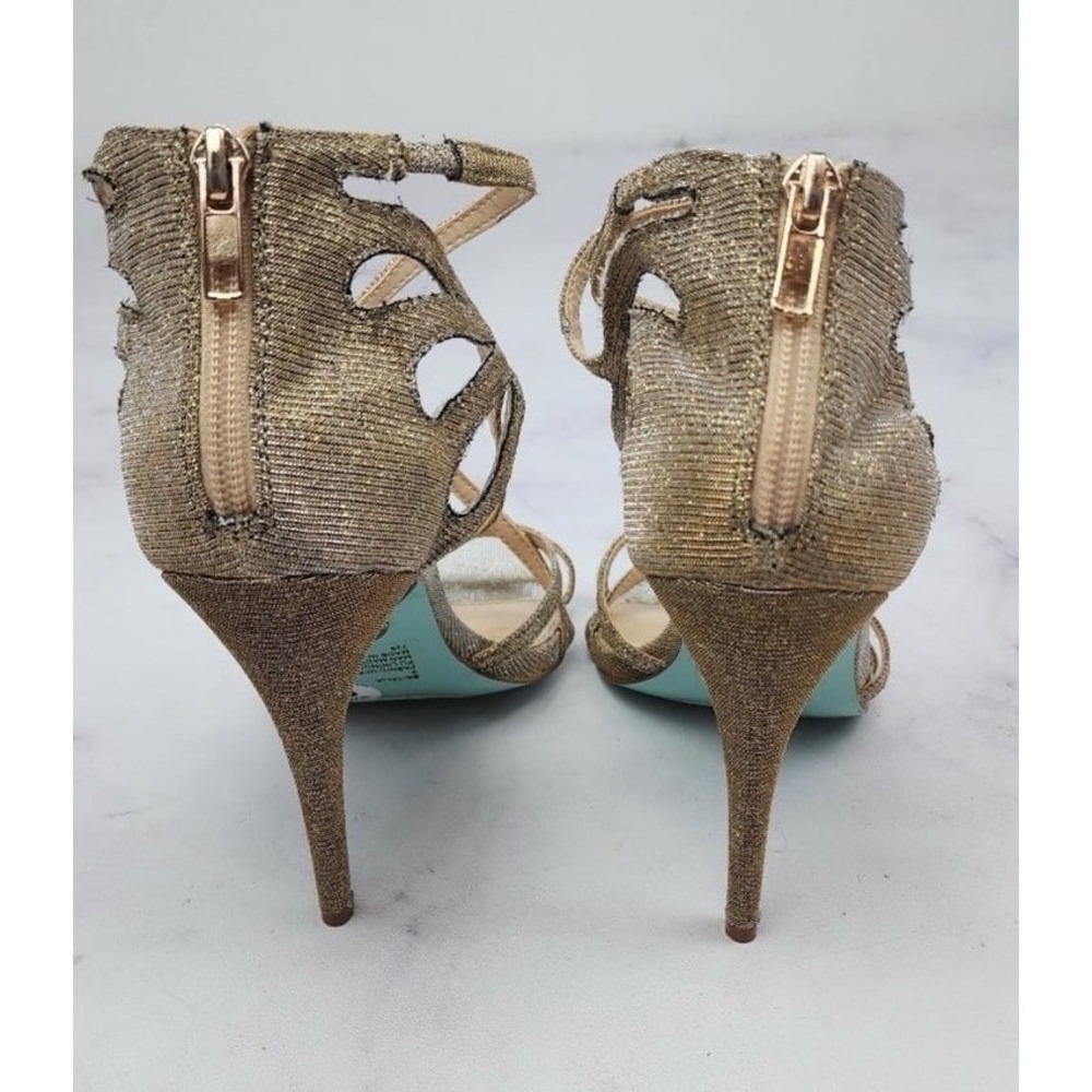 Betsey Johnson Gold Glitter Strappy Heels Evening Party Shoes - Picture 3 of 4
